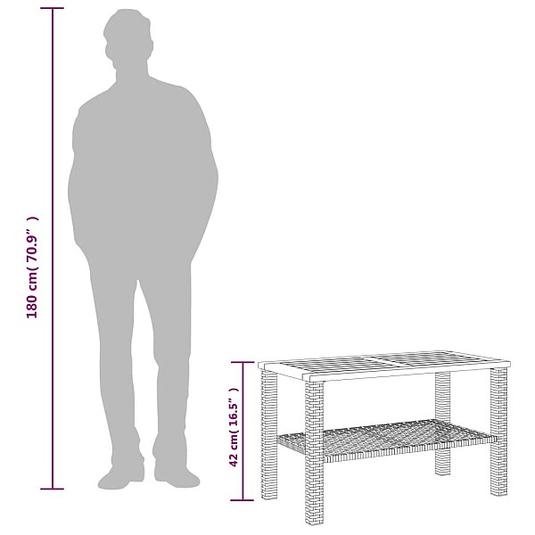 dārza galds, 70x38x42 cm, bēša PE rotangpalma, akācijas koks