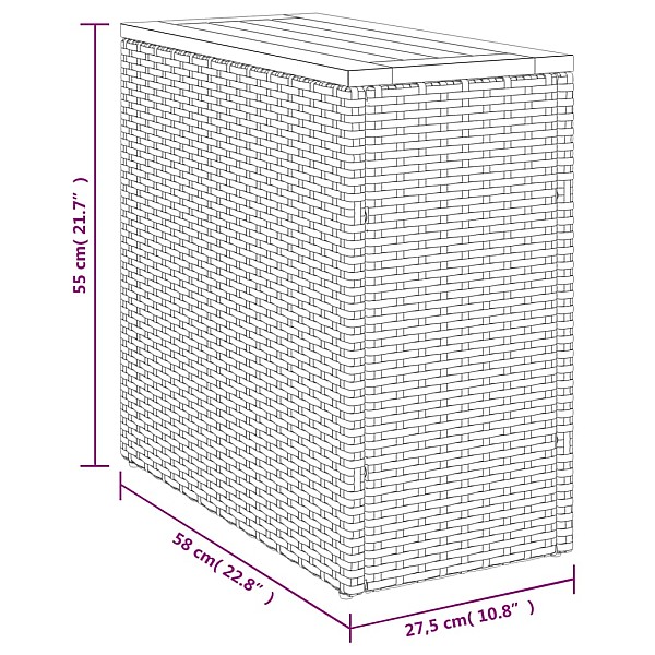 dārza galds, koka virsma, melns, 58x27,5x55 cm, PE rotangpalma