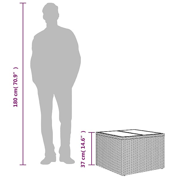 dārza galds, stikla virsma, bēšs, 55x55x37 cm, PE rotangpalma