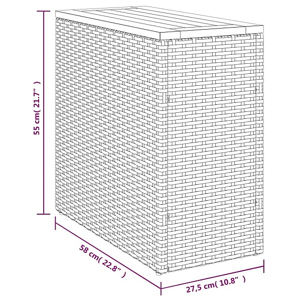 dārza galds, koka virsma, pelēks, 58x27,5x55 cm, PE rotangpalma