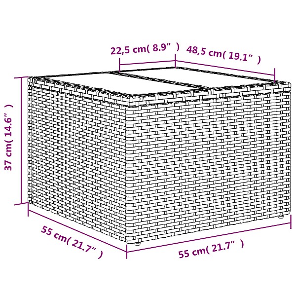 dārza galds ar stikla virsmu, 55x55x37cm, brūns PE rotangpalma