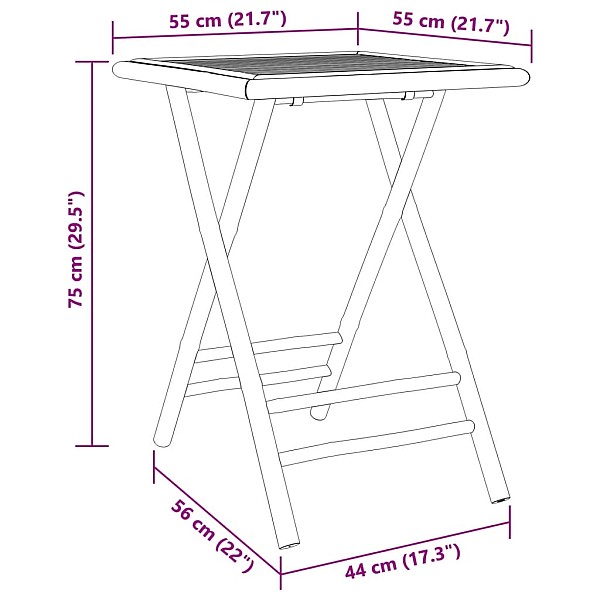 saliekams dārza galds, 55x55x75 cm, bambuss