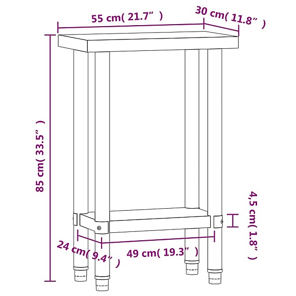 virtuves darba galds, 55x30x85 cm, nerūsējošs tērauds