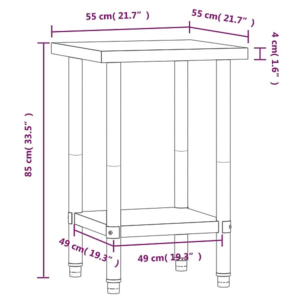virtuves darba galds, 55x55x85 cm, nerūsējošs tērauds