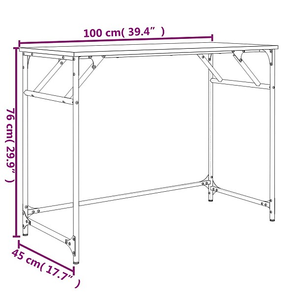 rakstāmgalds, melns, 100x45x76 cm, inženierijas koks, tērauds