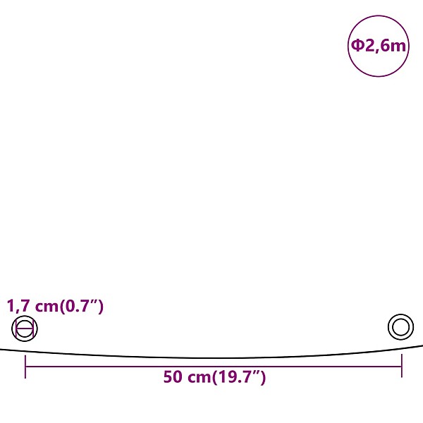 brezenta pārklājs, balts, Ø 2,6 m, 650 g/m²