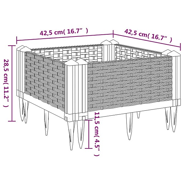 dārza puķu kaste ar mietiņiem gaiši pelēka 42,5x42,5x28,5 cm PP