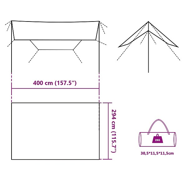 kempinga tents, zaļa, 400x294 cm, ūdensizturīga