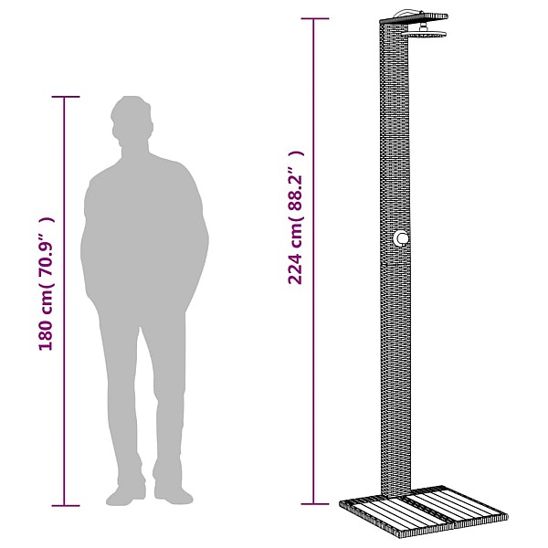 āra duša, melna, 50x55x224 cm, PE rotangpalma, akācijas koks