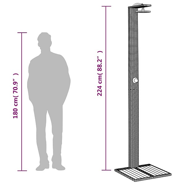 āra duša, pelēka, 50x55x224 cm, PE rotangpalma, akācijas koks