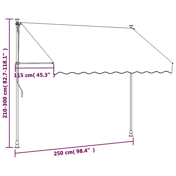 izvelkama markīze, 250x150 cm, antracītpelēka, audums, tērauds