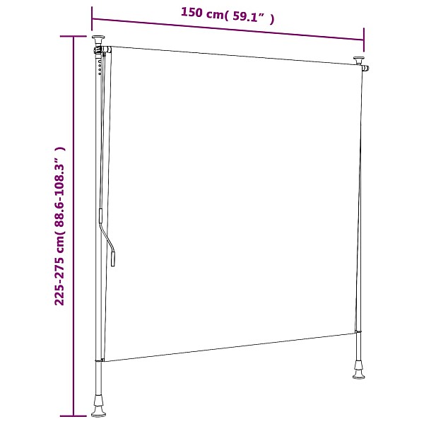 āra ruļļu žalūzija, 150x270 cm, zila ar baltu, audums, tērauds