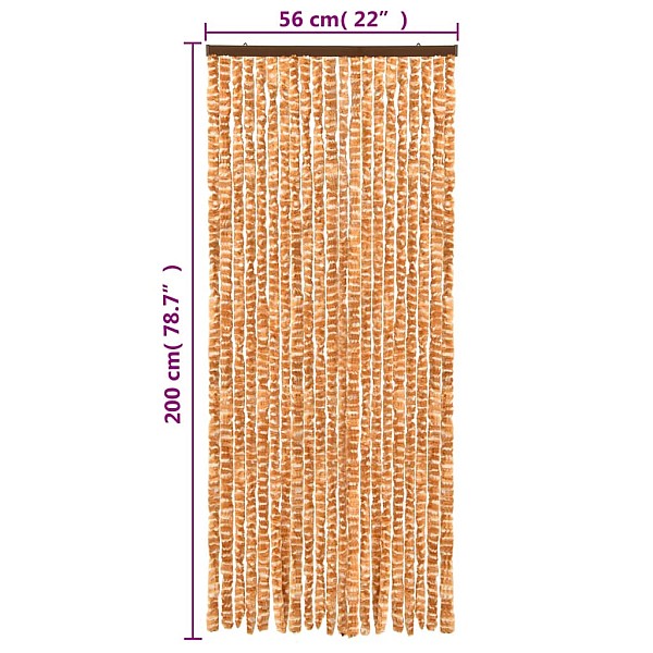 kukaiņu aizkars, dzeltenbrūns un balts, 56x200 cm, šenils