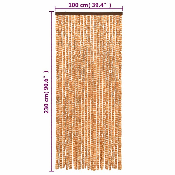 kukaiņu aizkars, dzeltenbrūns un balts, 100x230 cm, šenils