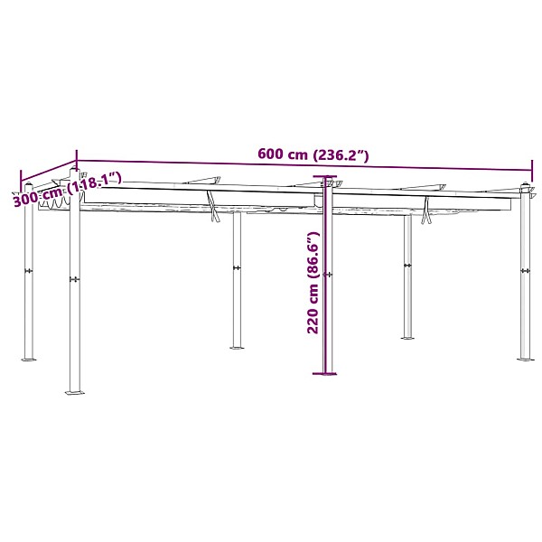 dārza nojume ar izvelkamu jumtu, 3x6 m, krēmkrāsas