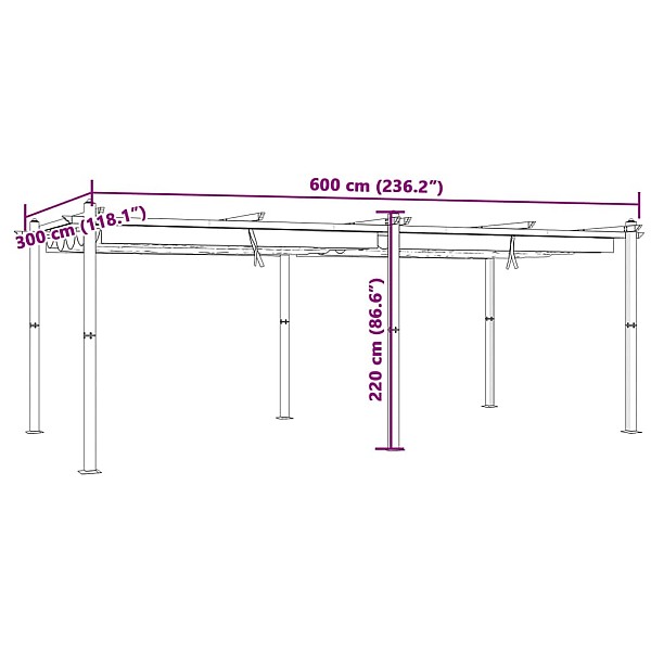 dārza nojume ar izvelkamu jumtu, 3x6 m, pelēkbrūns, alumīnijs