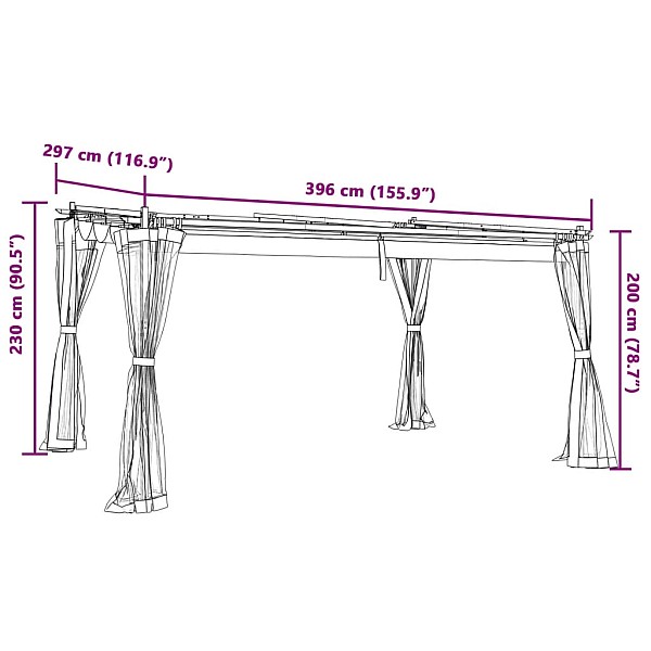 dārza nojume ar tīkla sienām, 4x3 m, tērauds, krēmkrāsas