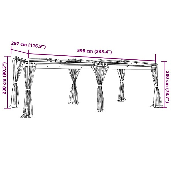 dārza nojume ar tīkla sienām, 6x3 m, tērauds, krēmkrāsas