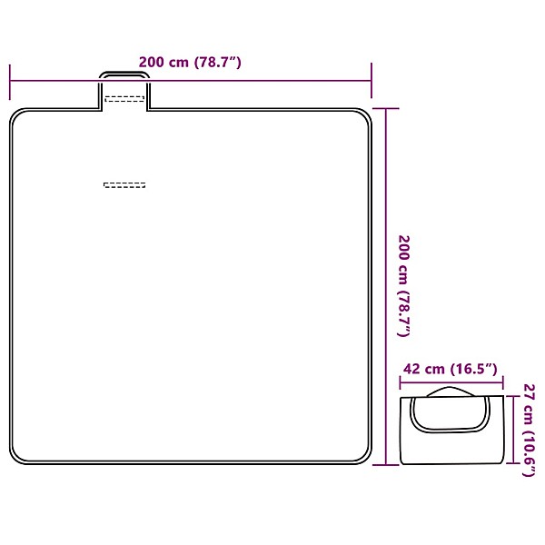 piknika sega, salokāma, sarkana un zila, 200x200 cm, samts