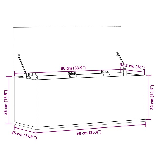uzglabāšanas kaste, 90x30x35 cm, inženierijas koks, ozola brūna