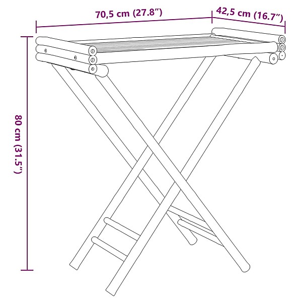 saliekams paplātes galds, 70,5x42,5x80 cm, bambuss