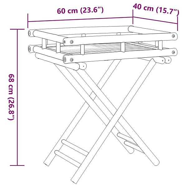 saliekams paplātes galds, 60x40x68 cm, bambuss