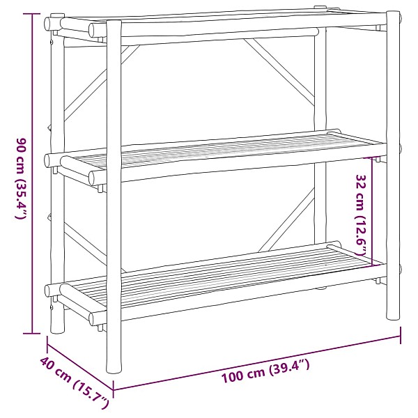 3 līmeņu plaukts, 100x40x90 cm, bambuss