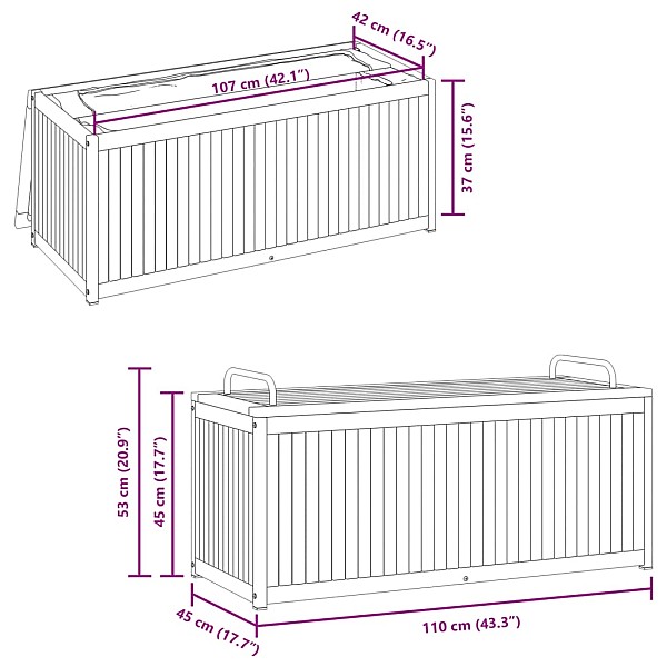 āra spilvenu kaste 110x45x42/53 cm akācijas masīvkoks tērauds