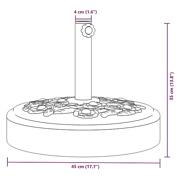 saulessarga pamatne ar riteņiem, Ø38 / 48 mm kātiem, 25 kg