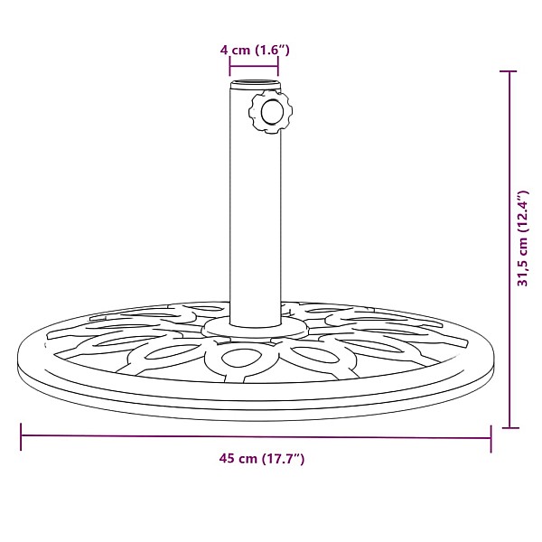 saulessarga pamatne ar riteņiem, Ø38 / 48 mm kātiem, 12 kg