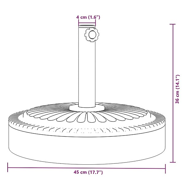 saulessarga pamatne ar riteņiem, Ø38 / 48 mm kātiem, 25 kg