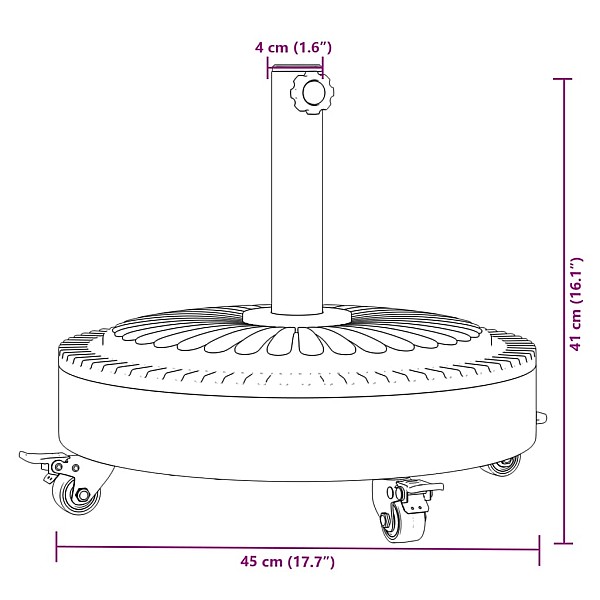 saulessarga pamatne ar riteņiem, Ø38 / 48 mm kātiem, 27 kg