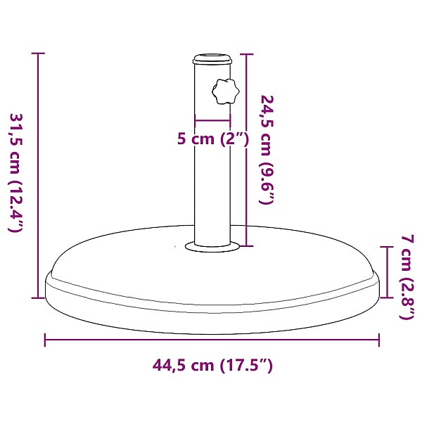 saulessarga pamatne ar riteņiem, Ø32/35/38 mm kātiem, 15 kg