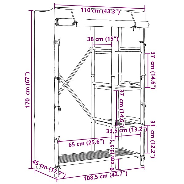 drēbju skapis, 110x45x170 cm, bambuss