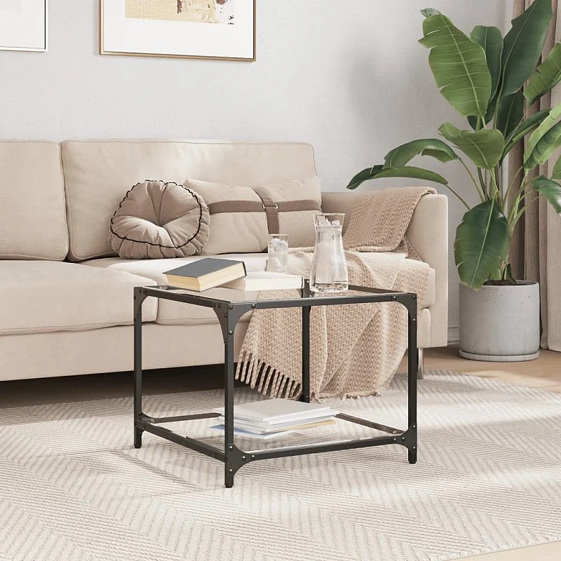 Kavos staliukas su skaidriu stalviršiu, 50x50x40cm, plienas Kavos staliukas su skaidriu stalviršiu, 50x50x40cm, plienas