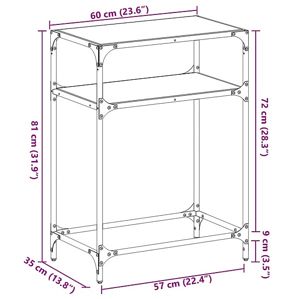 konsoles galdiņš, 60x35x81 cm, caurspīdīgs, rūdīts stikls