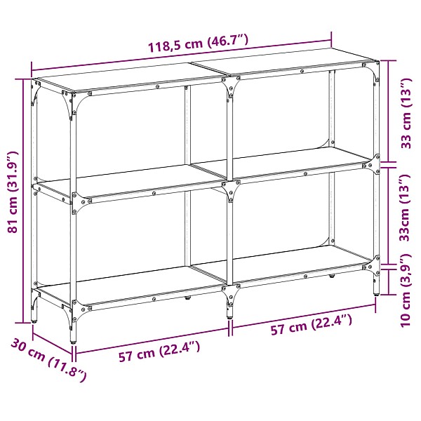 konsoles galds ar melnu stikla virsmu, 118,5x30x81 cm, tērauds