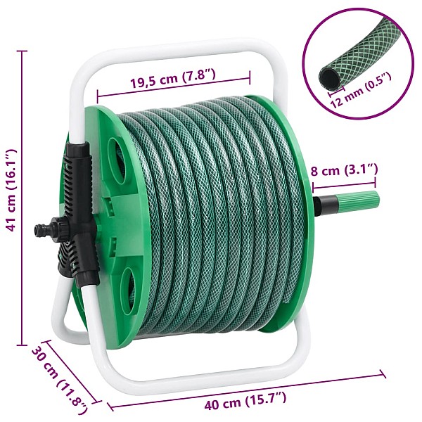 brīvi stāvoša šļūtenes spole ar 30 m PVC šļūteni, zaļa