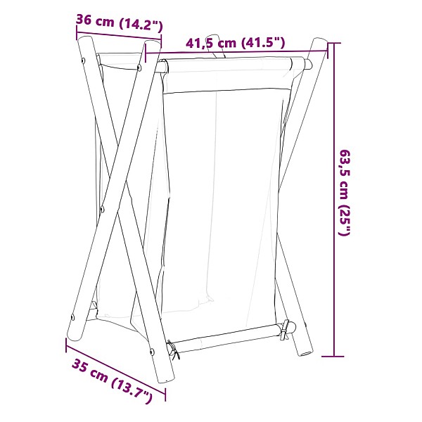 veļas grozs, krēmbalts, 41,5x36x63,5 cm, bambuss