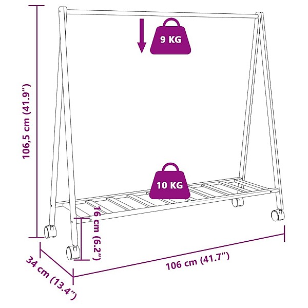 drēbju statīvs ar plauktiem un riteņiem 106x34x106,5 cm bambusa