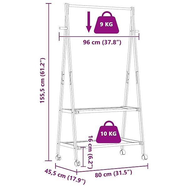 drēbju statīvs ar plauktiem un riteņiem 96x45,5x155,5cm bambusa