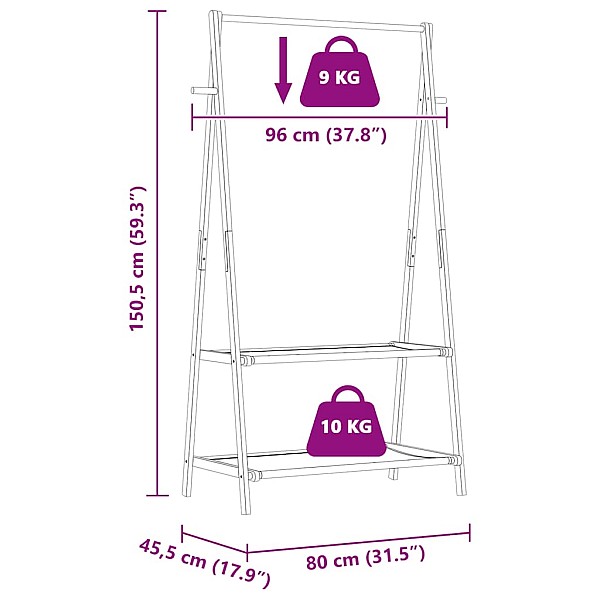 drēbju plaukts ar plauktiem 96x45,5x150,5 cm bambusa