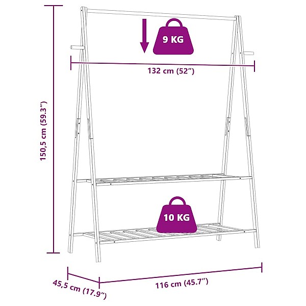 drēbju plaukts ar plauktiem, 132x45,5x150,5 cm, bambuss