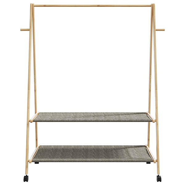 drēbju statīvs ar plauktiem&riteņiem 132x45,5x155,5 cm bambuss