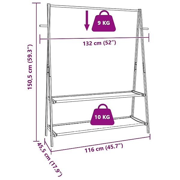 drēbju plaukts ar plauktiem, 132x45,5x150,5 cm, bambuss