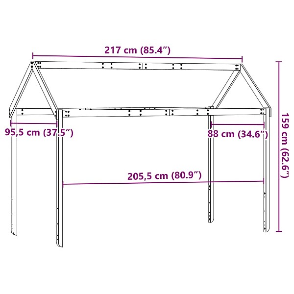 bērnu gultas jumts, 217x95,5x159 cm, priedes masīvkoks