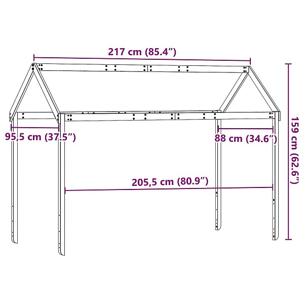 bērnu gultas jumts, balts, 217x95,5x159 cm, priedes masīvkoks