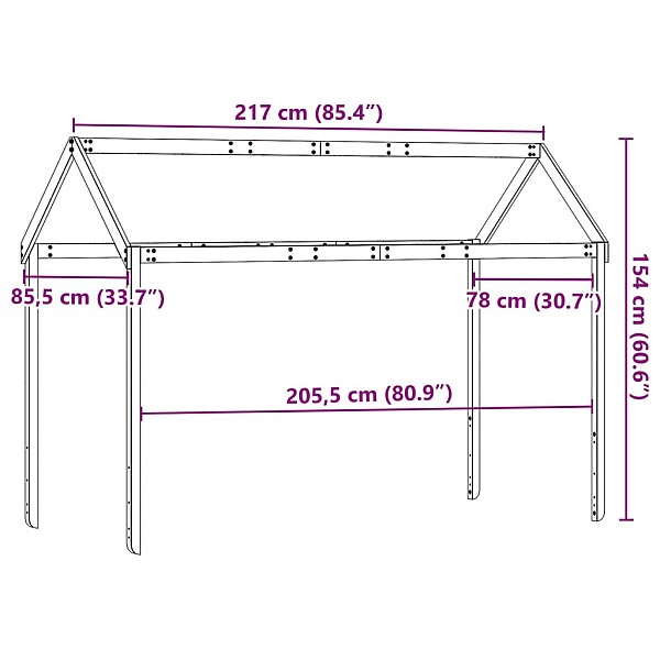 bērnu gultas jumts, balts, 217x85,5x154 cm, priedes masīvkoks