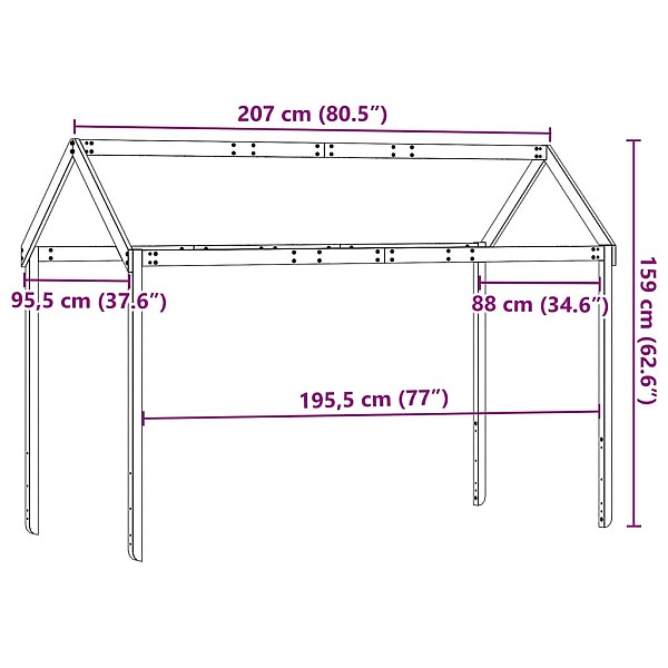 bērnu gultas jumts, 207x95,5x159 cm, priedes masīvkoks