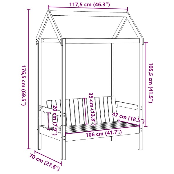 sols ar jumtu, balts, 117,5x70x176,5, priedes masīvkoks